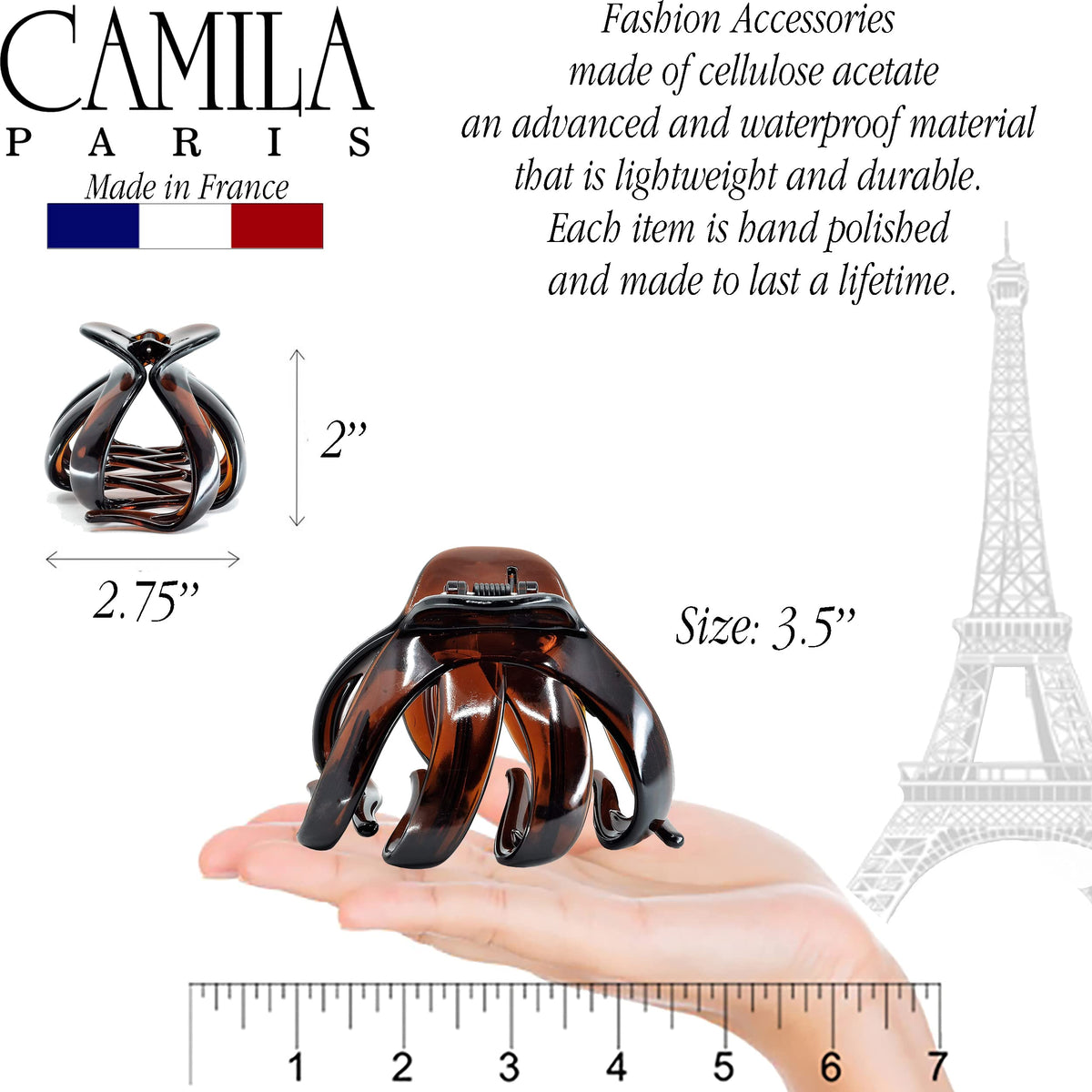 Camila Paris AD716 clip holding bun in elegant updo.