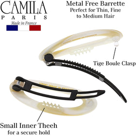 Camila Paris CP1994/2 barrette worn in hair for a secure half-up style.