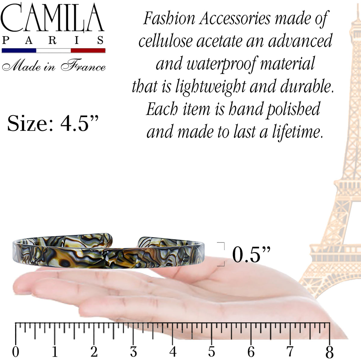 Camila Paris CP2005 headband onyx flat lay emphasizes durable acetate and refined finish.