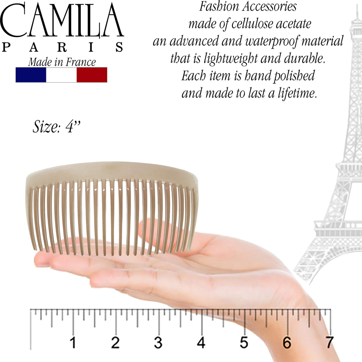 Camila CP2912 23-tooth curved combs provide secure grip for all hair types.
