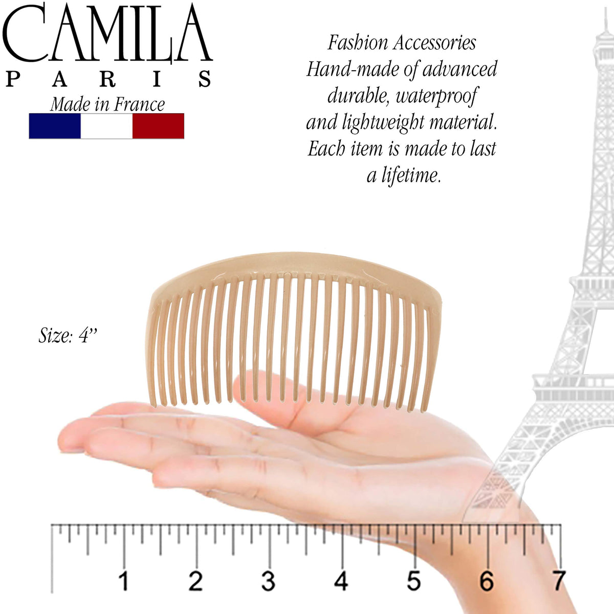 French-made Camila Paris CP3022 decorative hair combs for elegant buns.