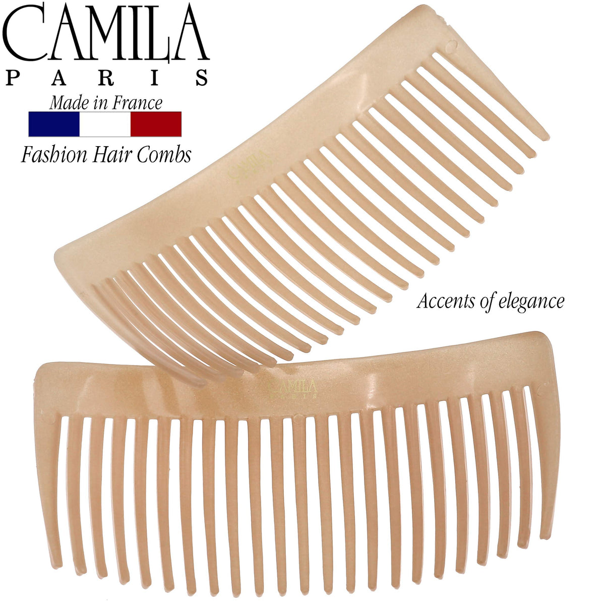 Two-pack CP3022 beige side combs designed for all hair types.