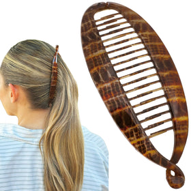 Camila Paris CP3097 banana clip close-up with brown gloss finish for thick hair