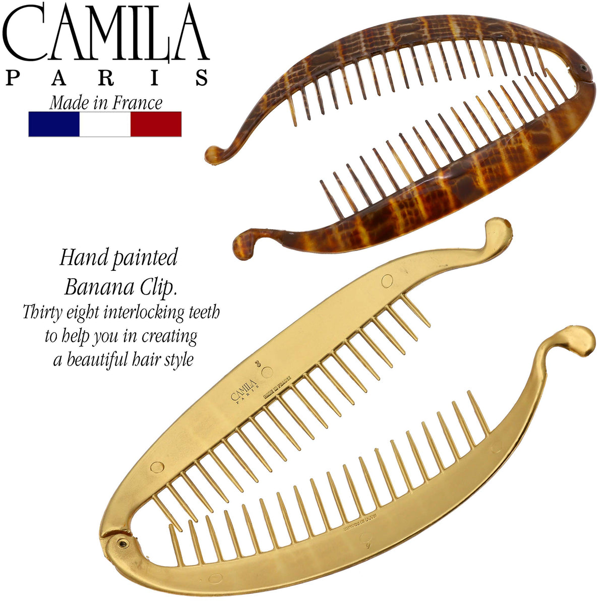 Elegant ponytail held by Camila Paris CP3097 banana clip for effortless styling