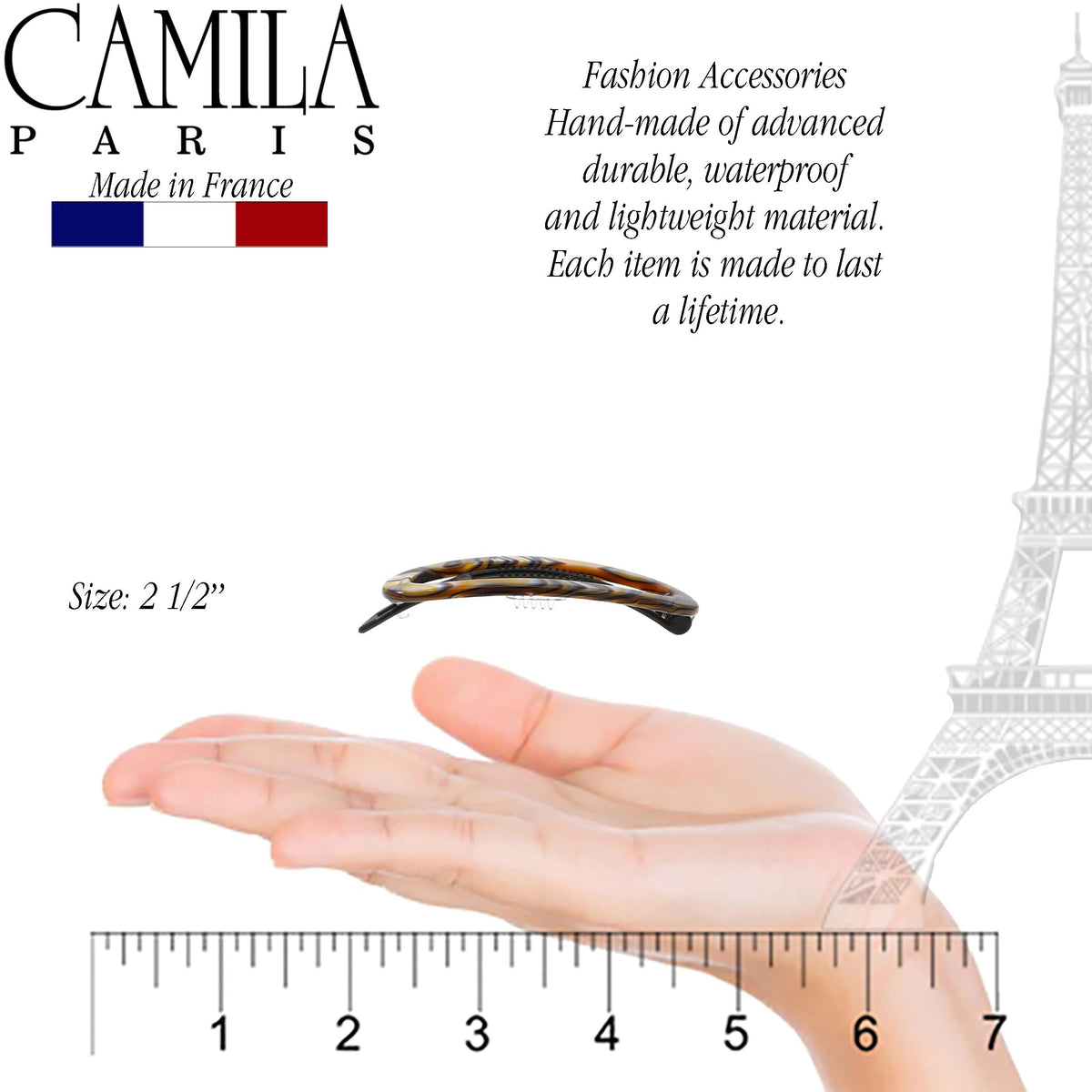 Camila Paris CP3365 strong-hold clip grips thick or fine hair securely.