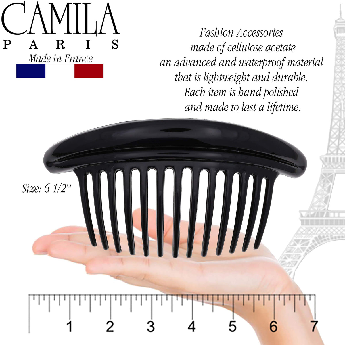 Camila Paris MP978/2 cellulose acetate combs offer lightweight daily wear
