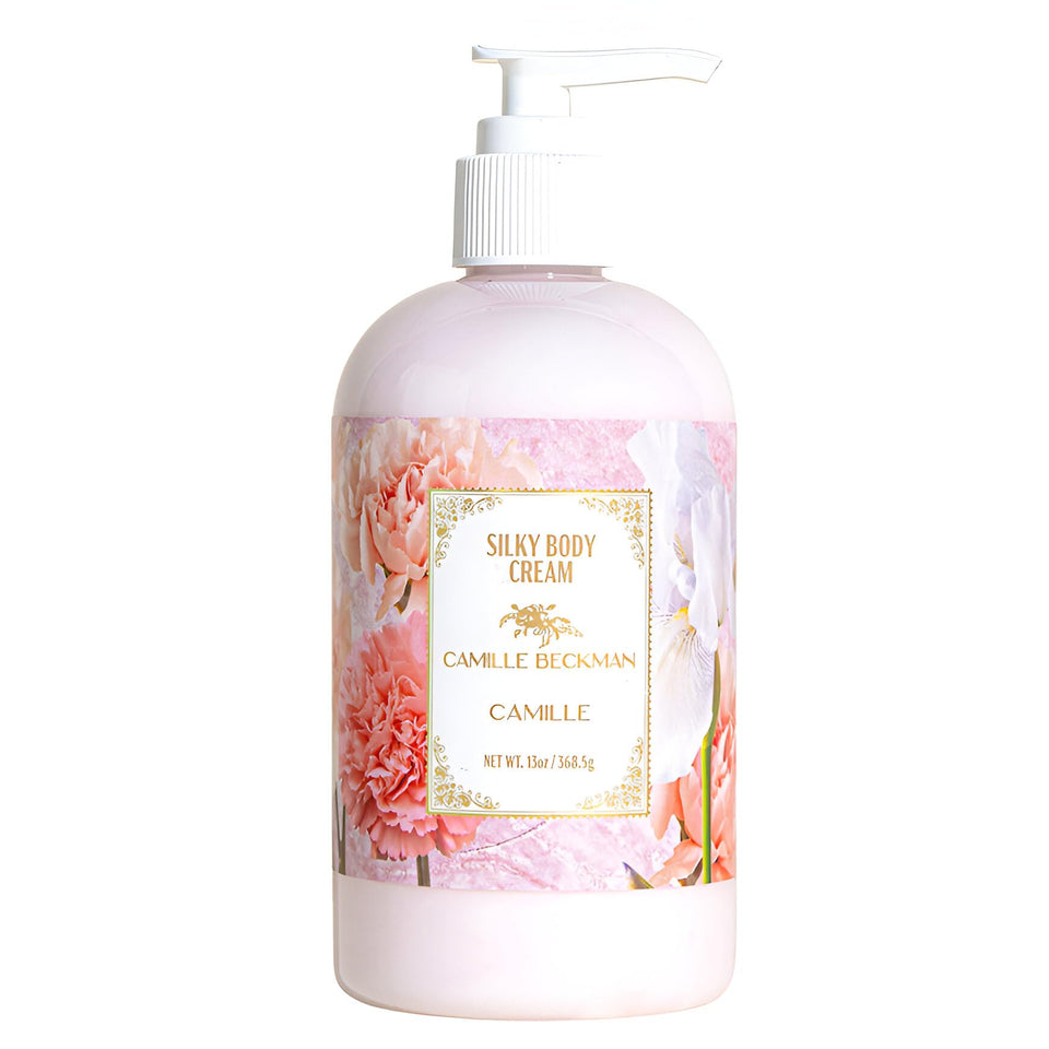 Camille Beckman Camille Scented Silky Body Cream jar close-up showing rich hydration