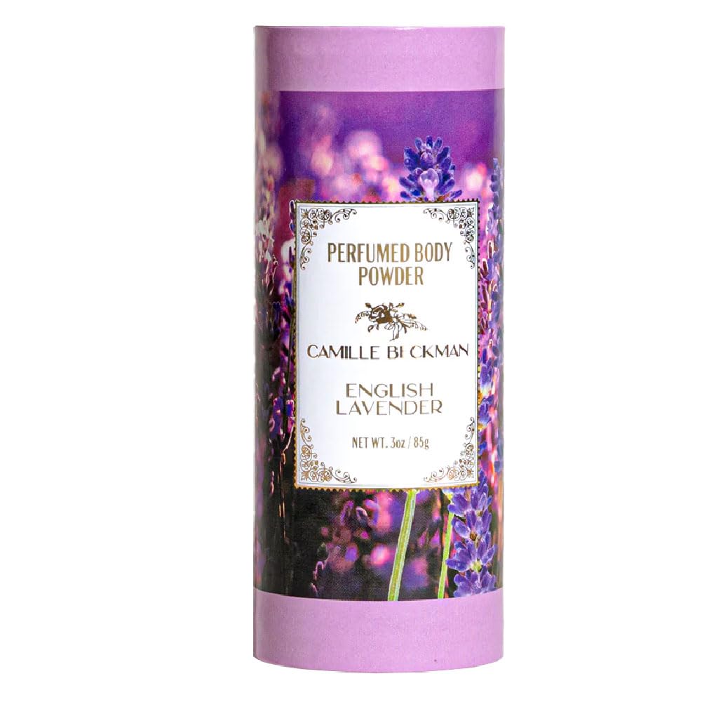 Camille Beckman English Lavender talc-free powder bottle for daily freshness
