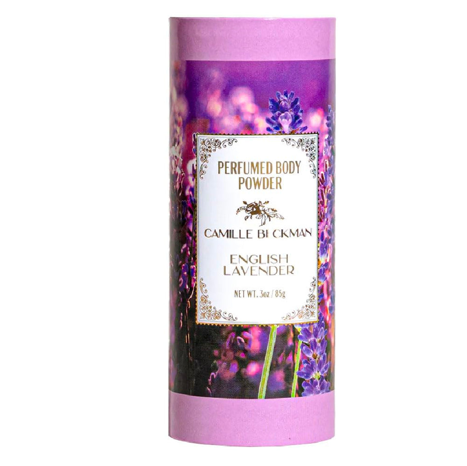Camille Beckman English Lavender talc-free powder bottle for daily freshness