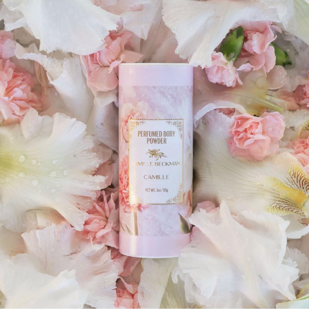 Camille Beckman perfumed dusting powder packaging