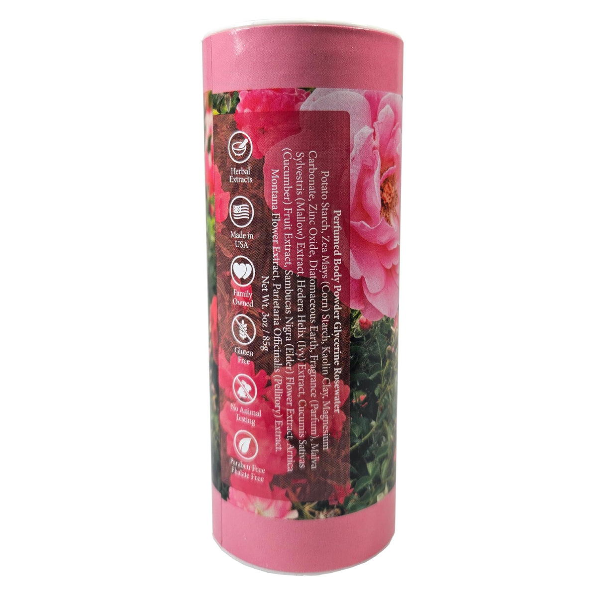 Camille Beckman rosewater powder close-up shows fine texture for smooth application.