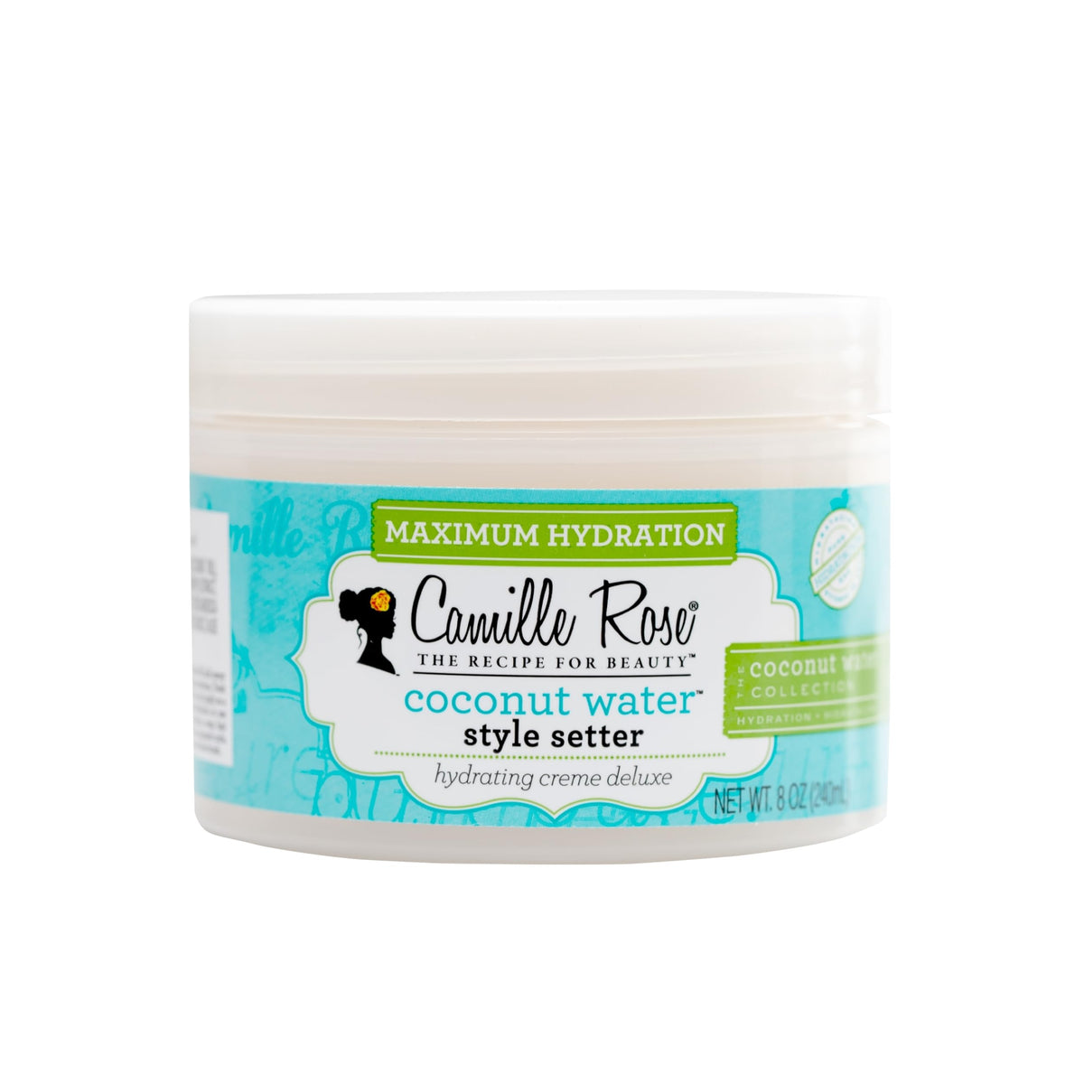 Camille Rose Coconut Water Style Setter bottle ready for hydrated curly styles.