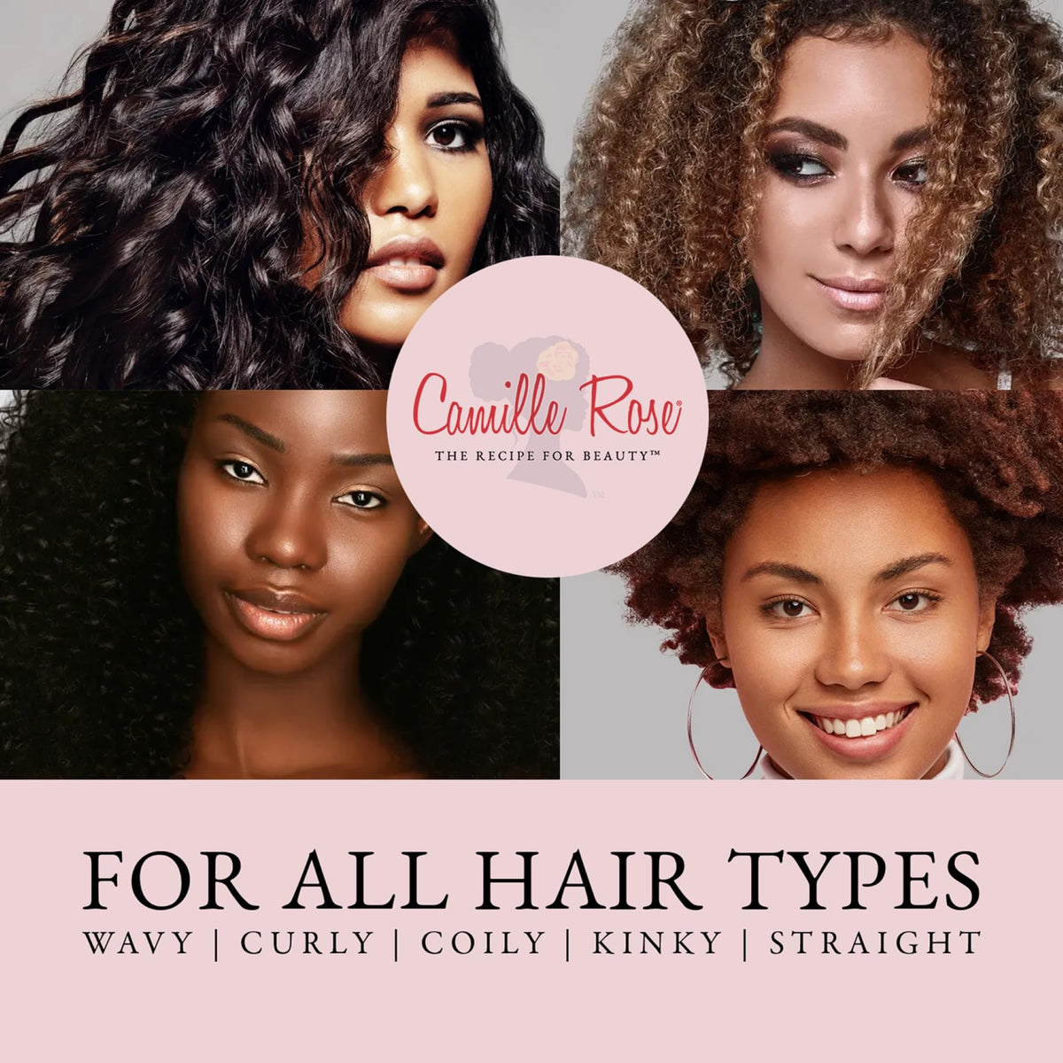Packaging display of Camille Rose Fresh Curl Cream highlighting natural ingredients
