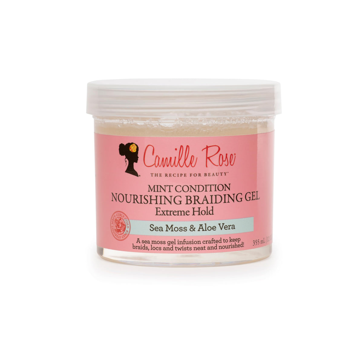 Camille Rose Mint Condition Braid Gel bottle showcases hydration for protective styles