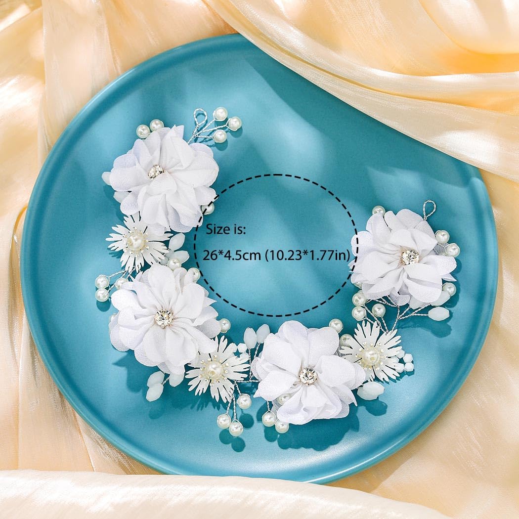 Campsis pearl-embellished headband adds timeless elegance to a bridal look.