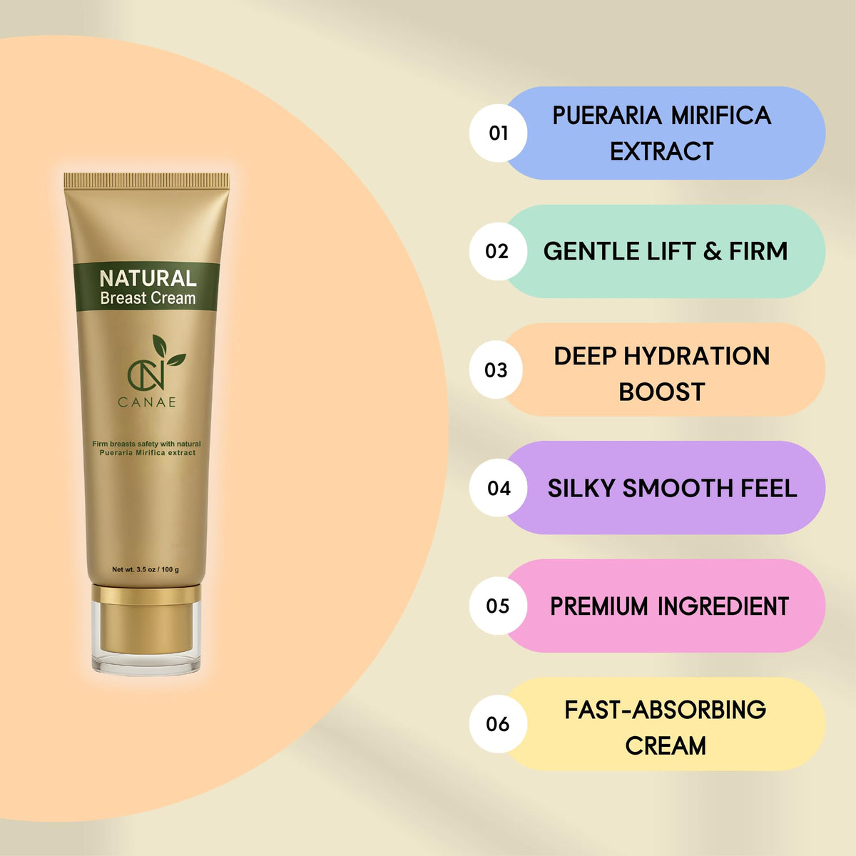CANAe cream tube on shelf showing natural ingredients and skin hydration benefits