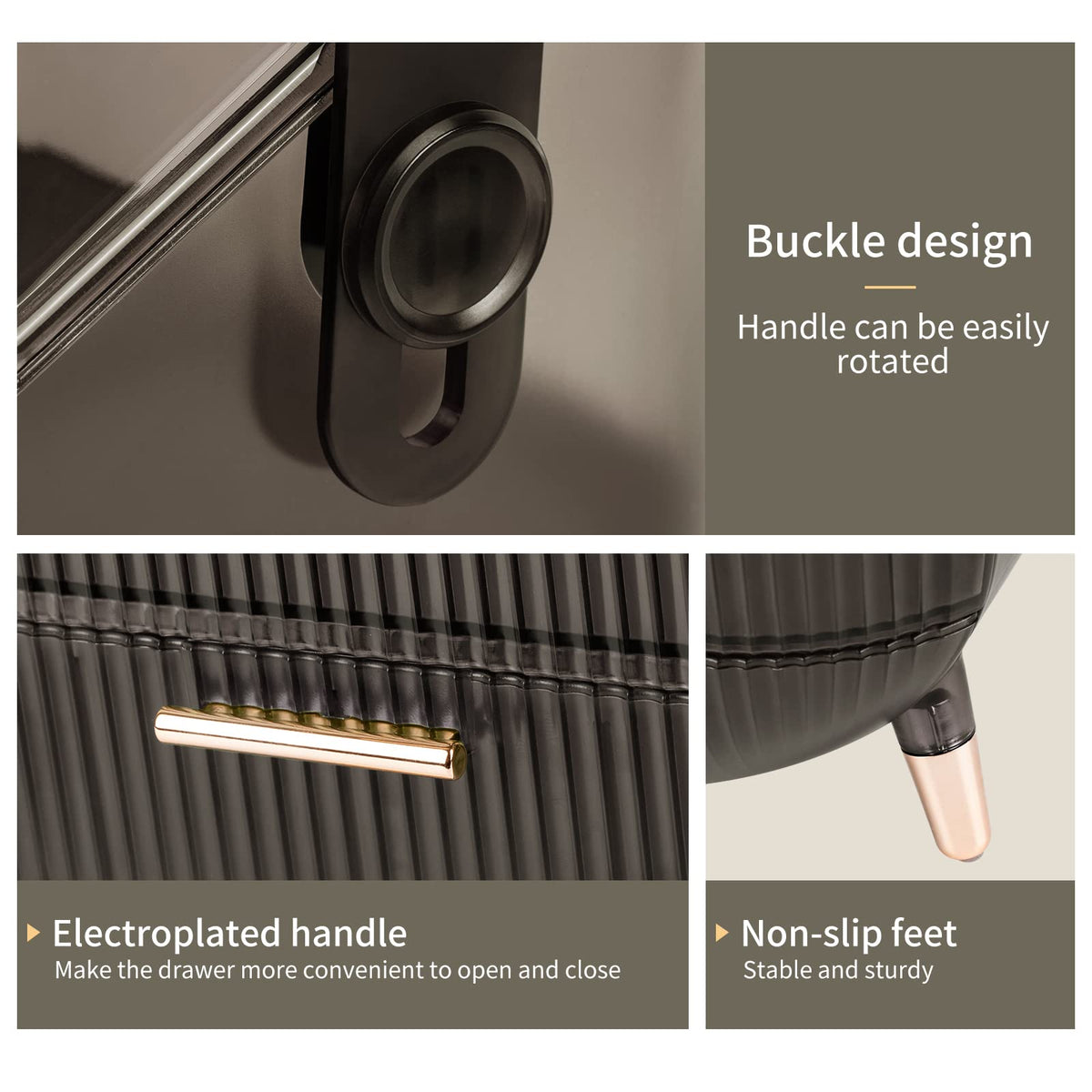 CANITORON clear-view display helps locate items quickly on the vanity.