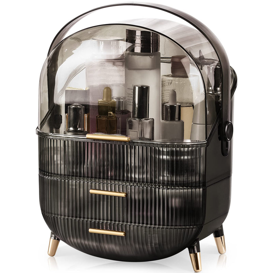 CANITORON makeup organizer with two drawers in gray cover maintains neat cosmetics.