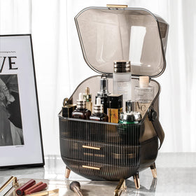 CANITORON portable skincare organizer with handle stays steady on wet counters.