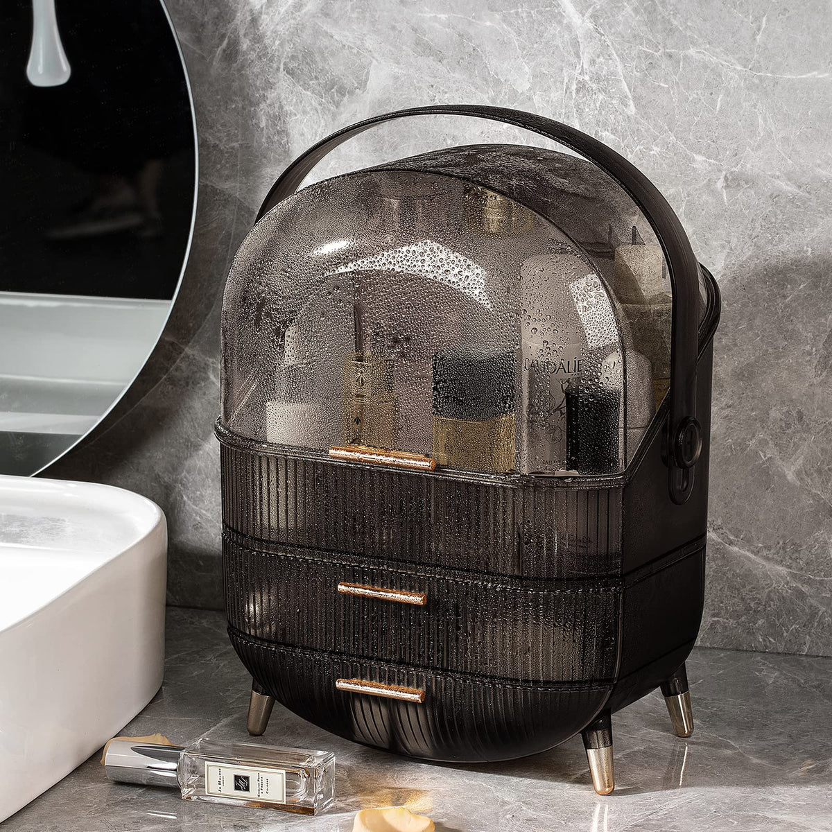 CANITORON vanity storage offers large capacity for lotions, serums, and powders.