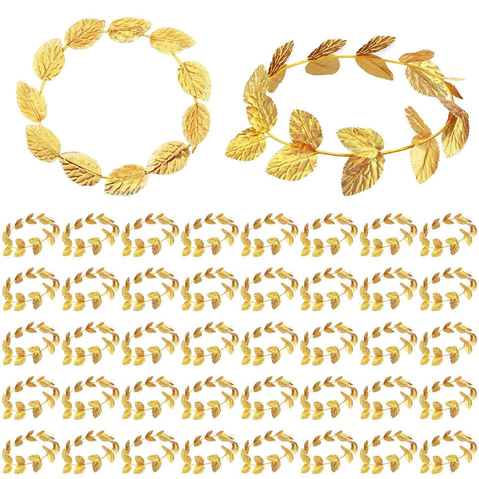 Canlierr gold laurel crown with shimmering leaves for elegant costume use.