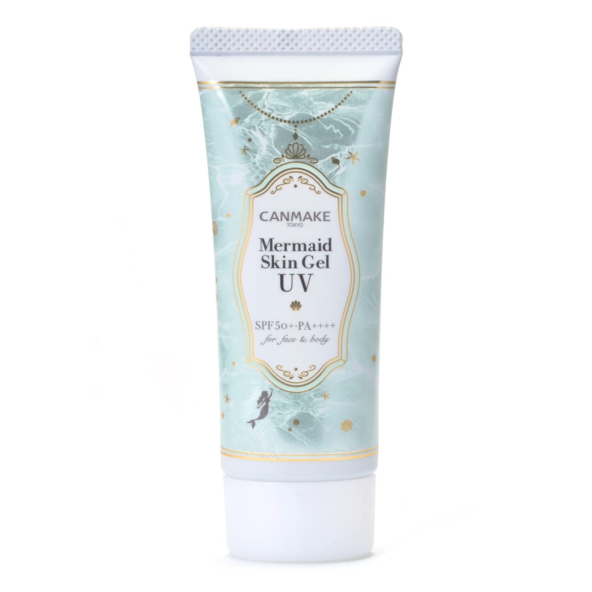CANMAKE Mermaid Skin Gel Sunscreen packaging front, compact and great for daily protection