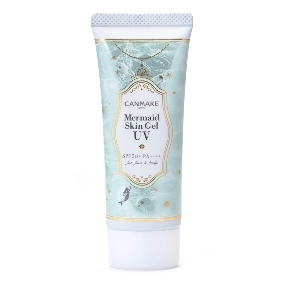 CANMAKE Mermaid Skin Gel Sunscreen packaging front, compact and great for daily protection