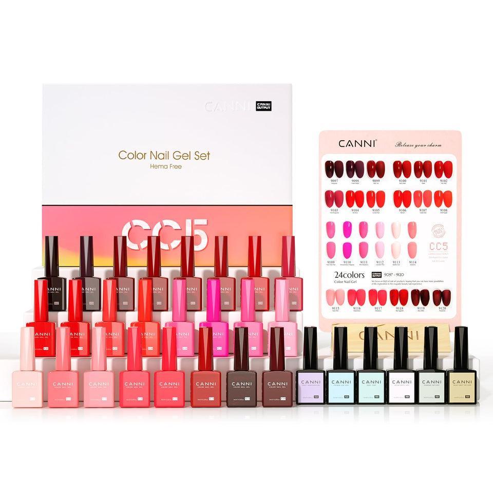 CANNI 30-piece HEMA-free gel polish set with distinctive bottle design highlighting color clarity.