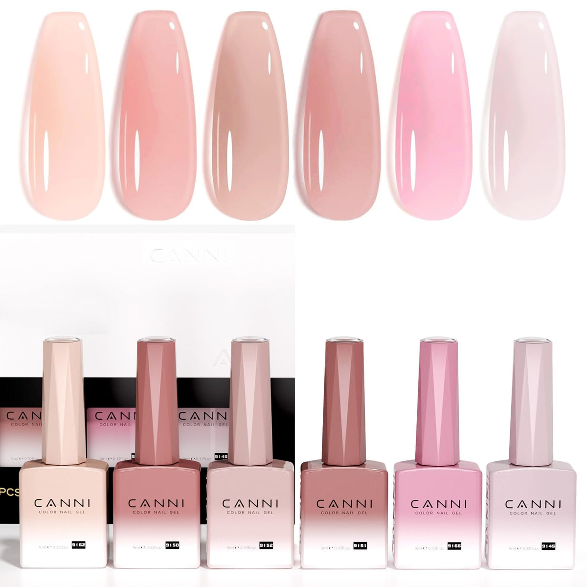 CANNI 6 colors 9ml sheer jelly pink bottles aid precise color selection