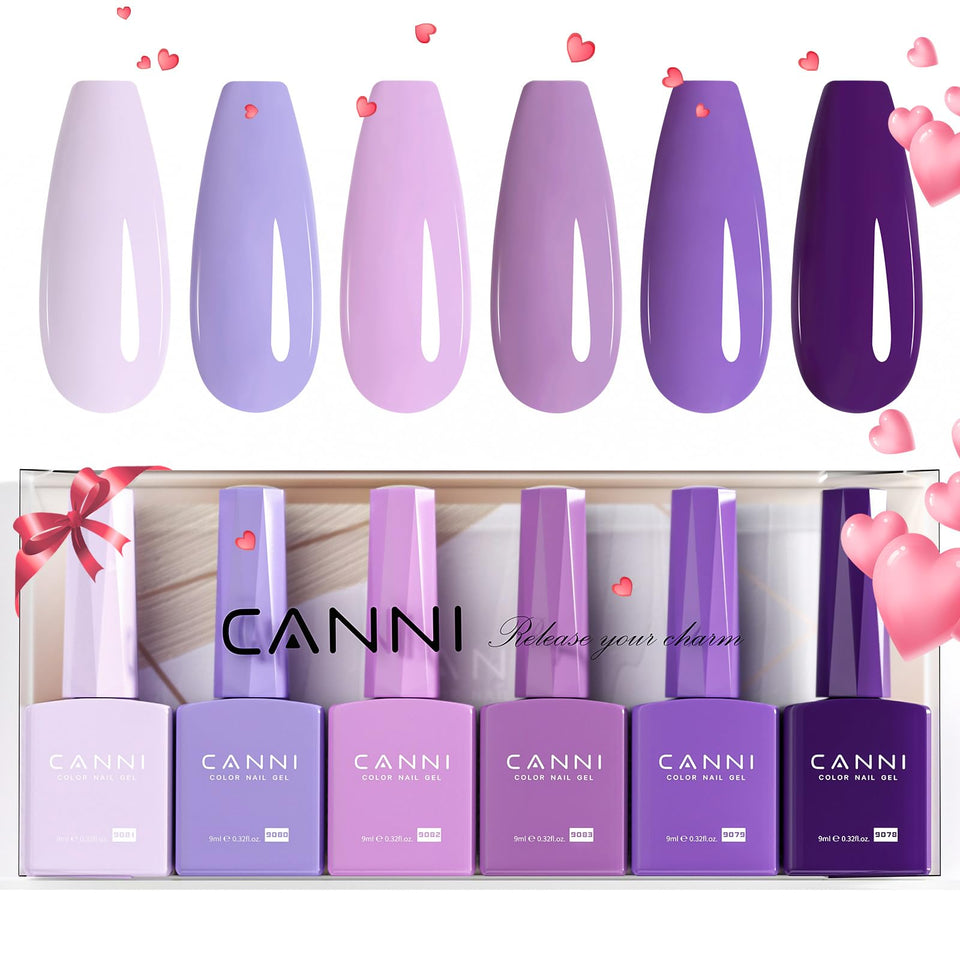 CANNI 6Pcs HEMA-free purple gel polish bottles for at-home manicure