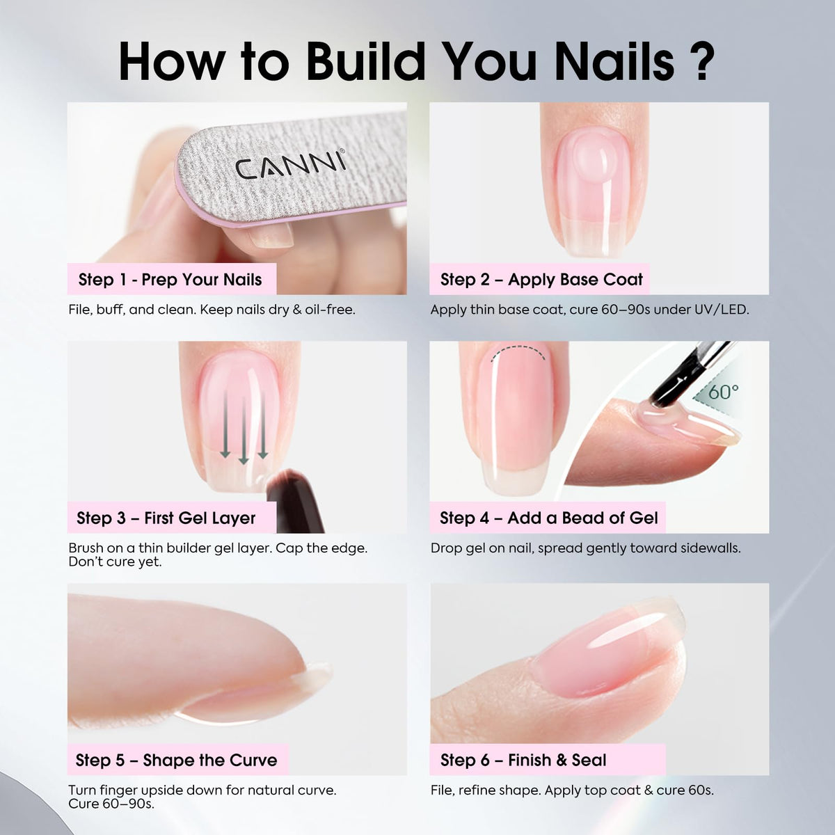 CANNI Nude Pink gel for shaping and strengthening natural nails.
