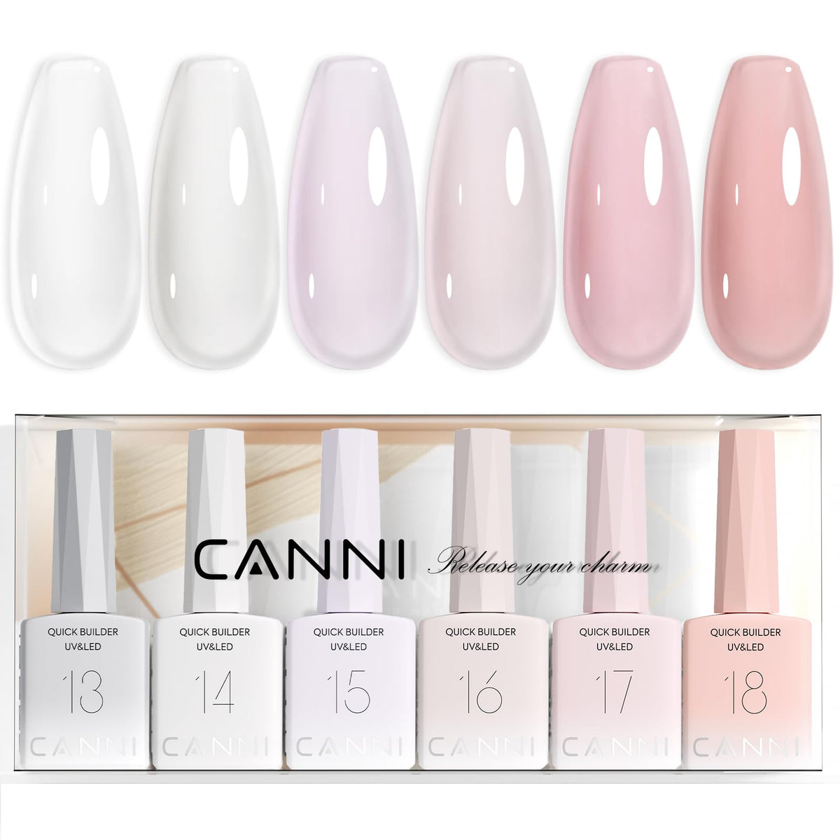 CANNI Milky White builder gel for natural-looking nails with strong adhesion.