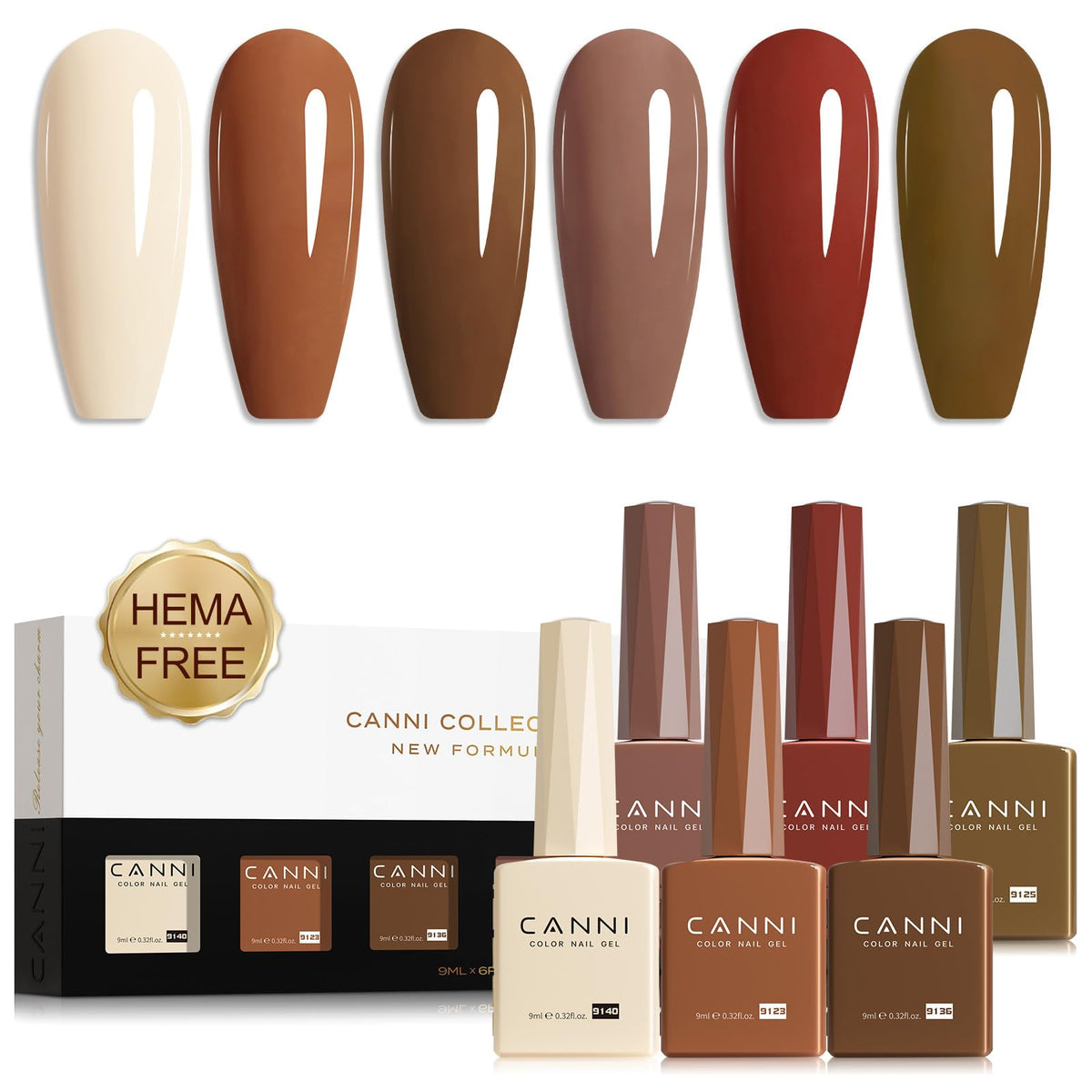 CANNI brown nude gel bottle collection for accurate color preview in manicure planning