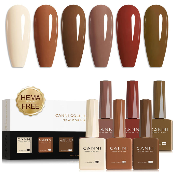 CANNI brown nude gel bottle collection for accurate color preview in manicure planning