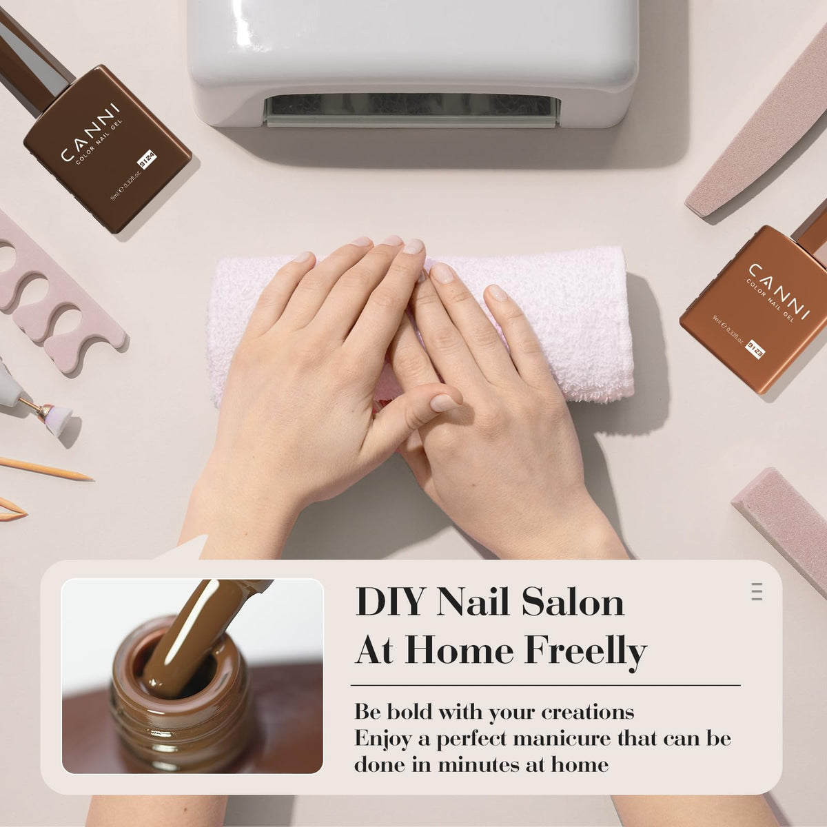 CANNI easy-application gel polish shown with smooth flow