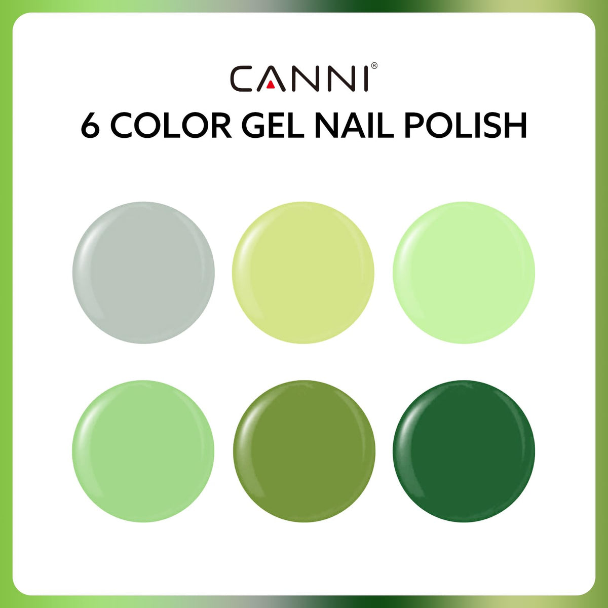 CANNI emerald green gel polish bottle close-up with 3D label for accurate color viewing.