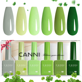 CANNI emerald green gel polish set packaging: rich colors ready for at-home salon vibes.