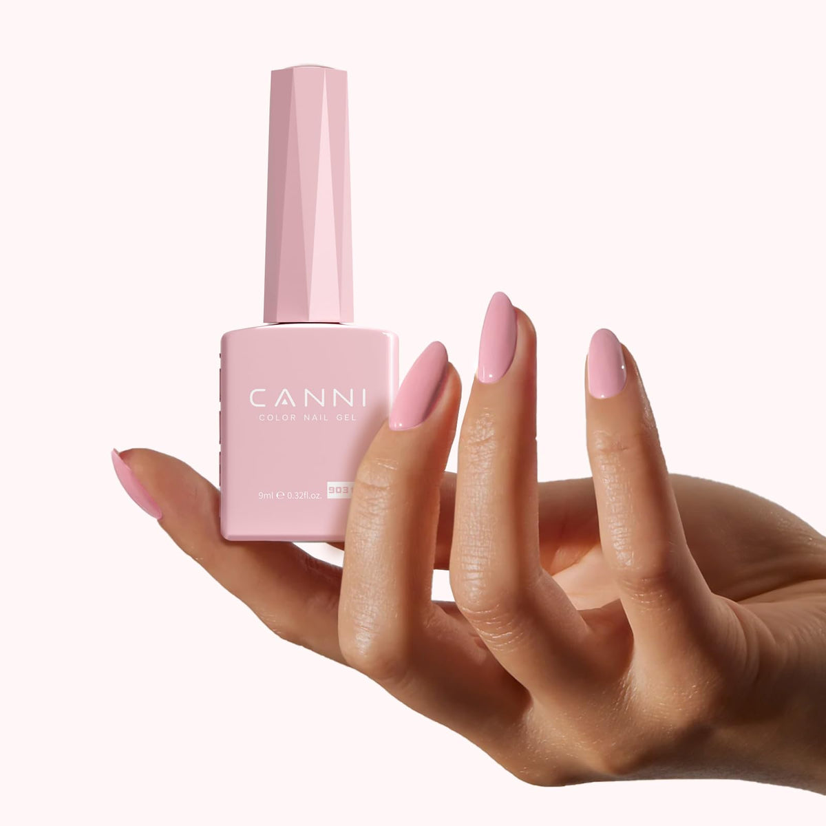 CANNI green gel polish bottle close-up with fresh spring vibe