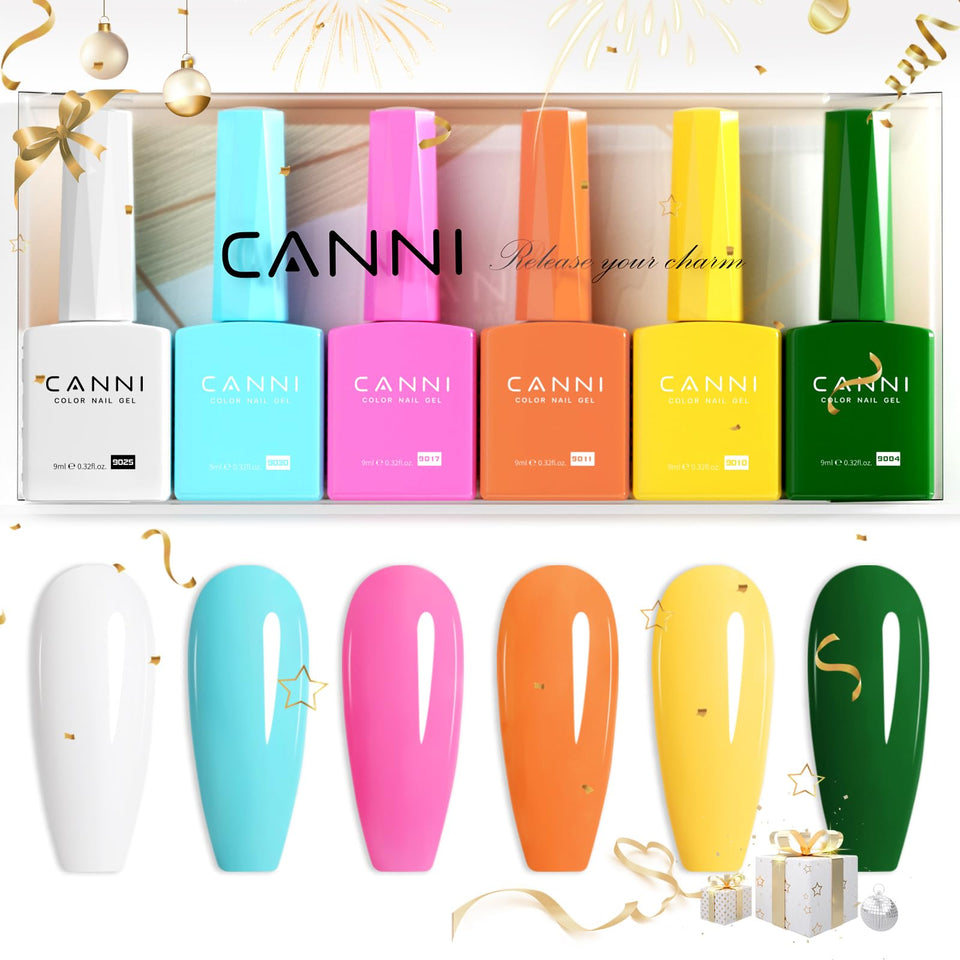 CANNI gel polish set packaging shows six colors, ideal gift presentation.