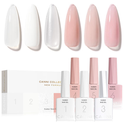 CANNI rubber base gel milky white swatch showing natural base for nails.