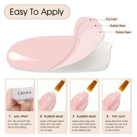 CANNI rubber base gel salon finish on natural nails for DIY or pro use.