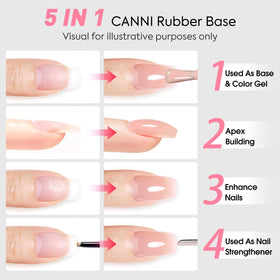 CANNI rubber base gel shimmer clear swatch highlights translucent base.