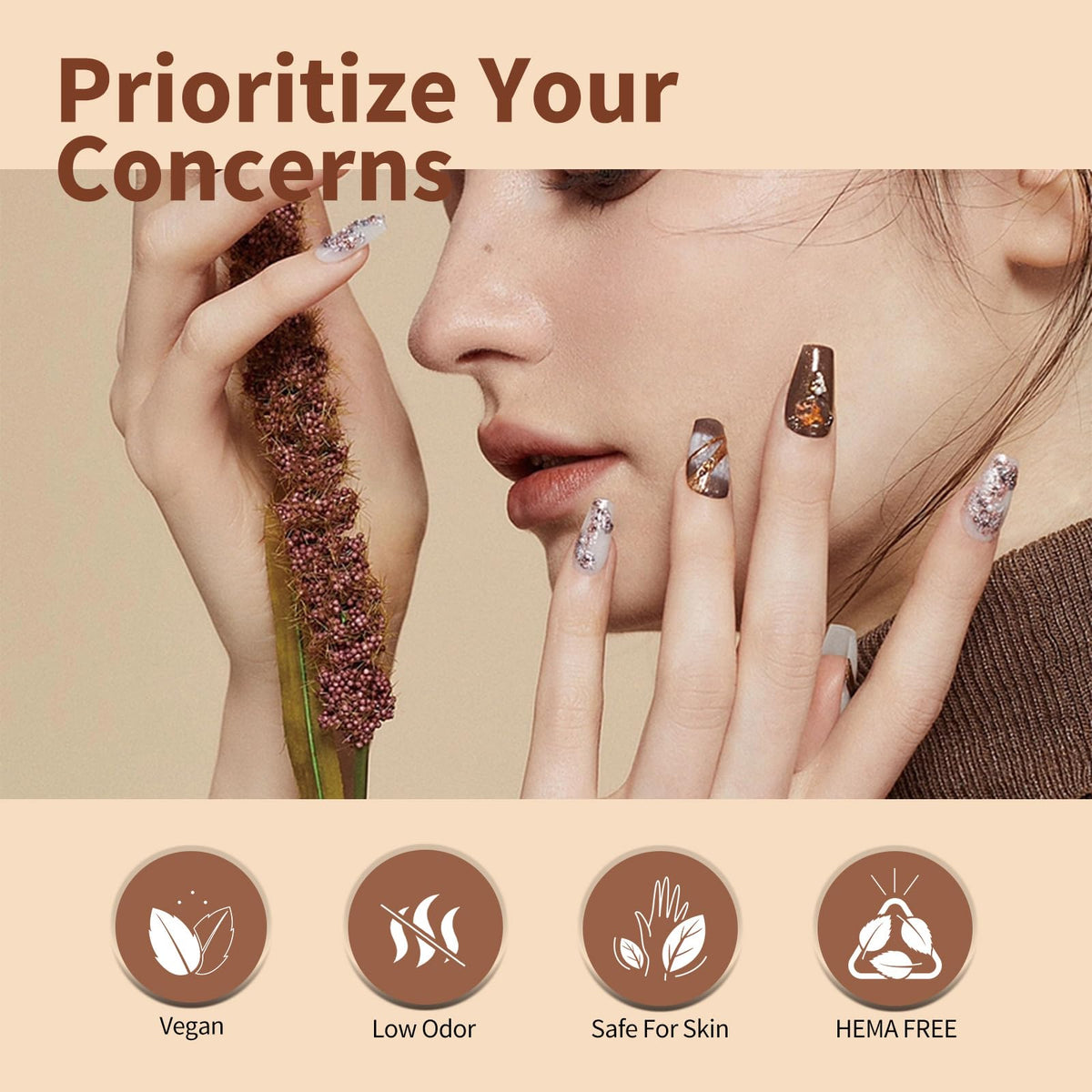 CANNI nail swatch demonstrates nude-brown shade for chic fall manicure.