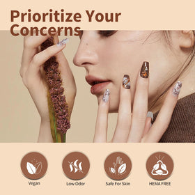 CANNI nail swatch demonstrates nude-brown shade for chic fall manicure.