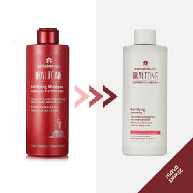 Cantabria Labs IRALTONE fortifying shampoo application foam demonstrates cleansing and scalp care.