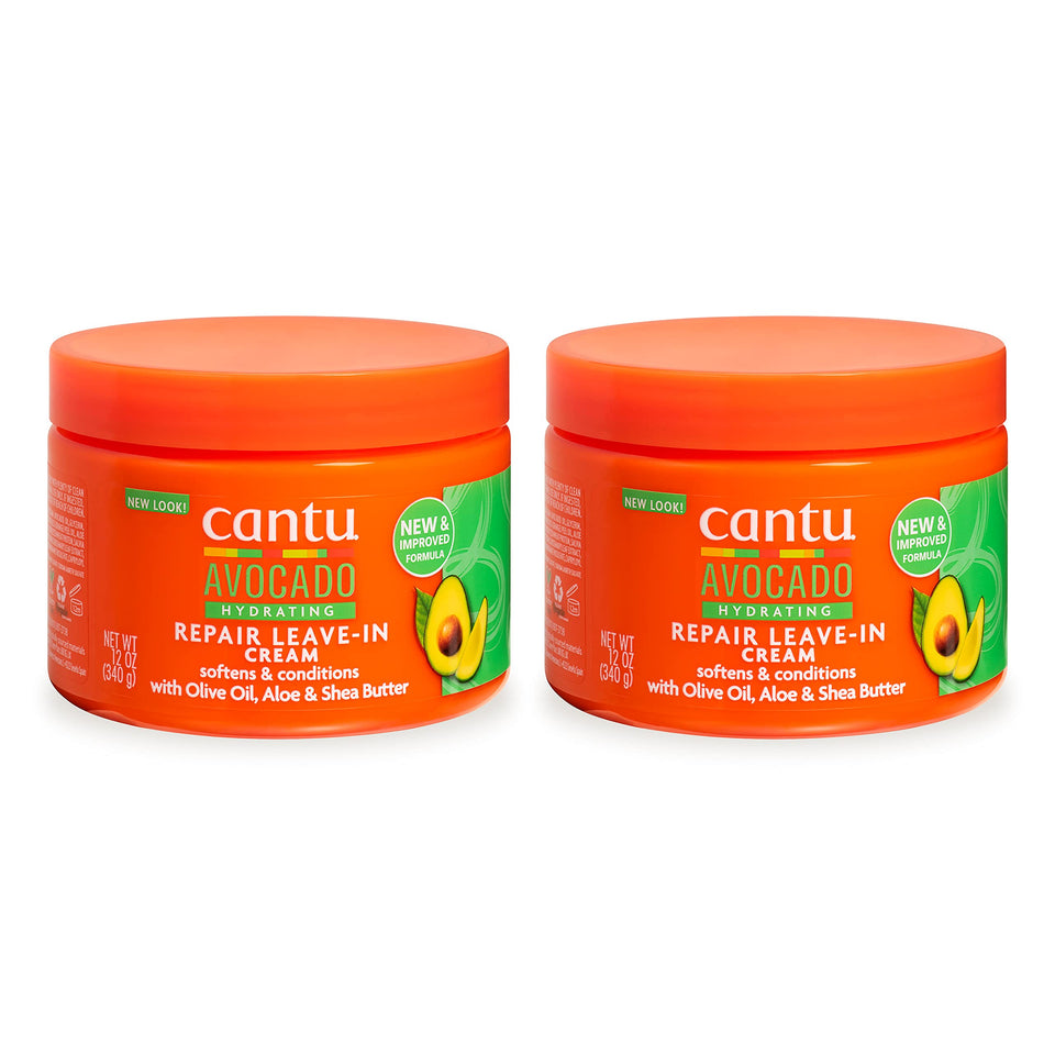 Cantu Avocado Hydrating Leave-In Cream bottle demonstrates smooth, moisturized curls