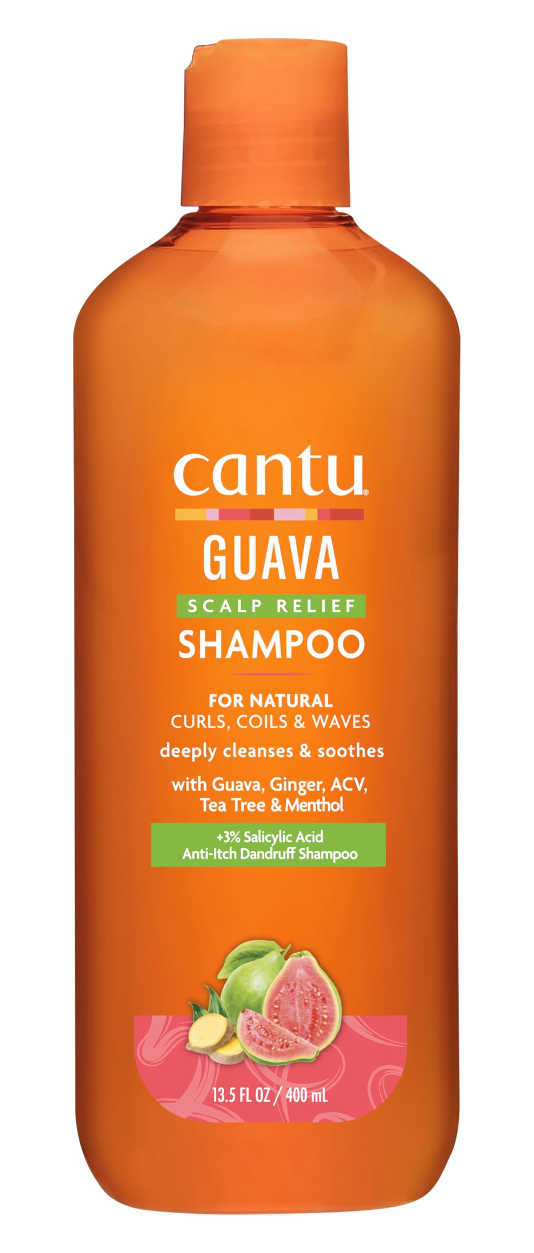 Cantu Guava Shampoo Scalp Relief 13.5 oz bottle, 2-pack, gentle cleansing and refreshing scalp care.