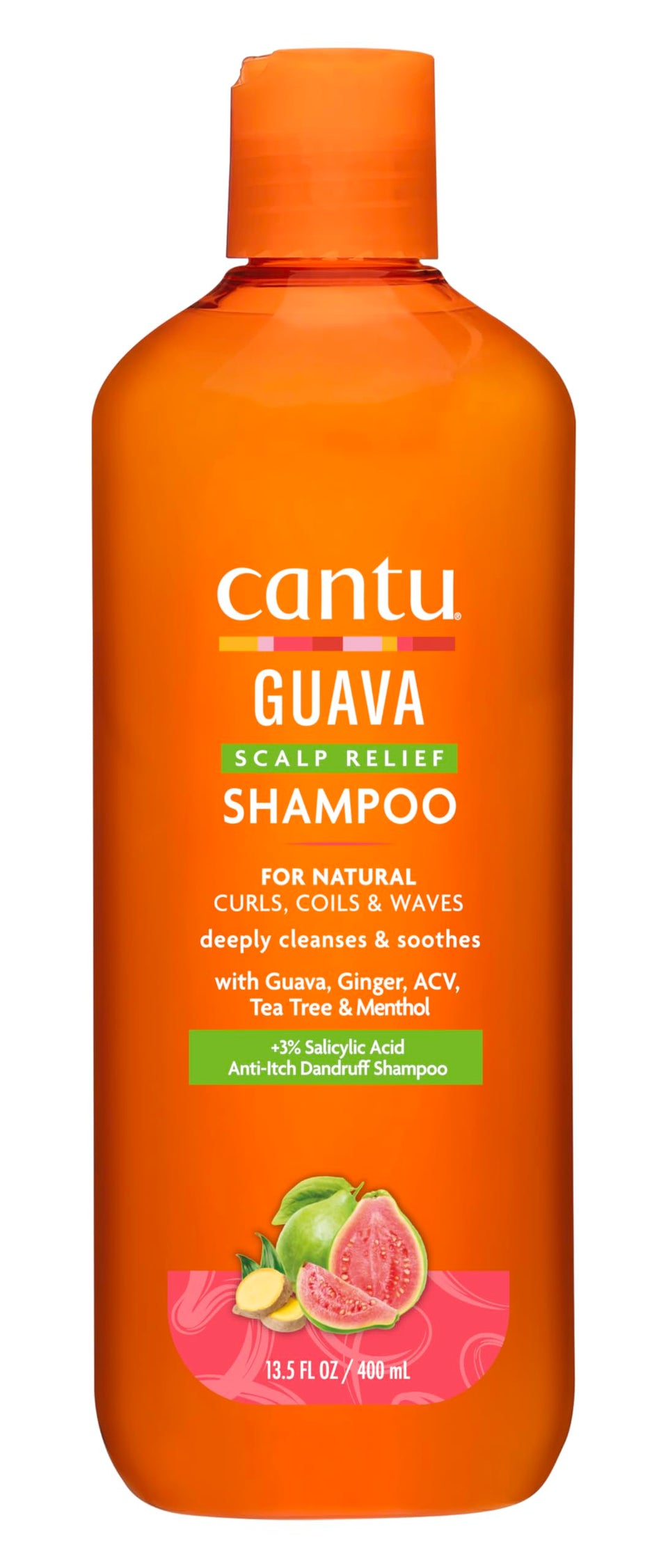 Cantu Guava Shampoo Scalp Relief 13.5 oz bottle, 2-pack, gentle cleansing and refreshing scalp care.