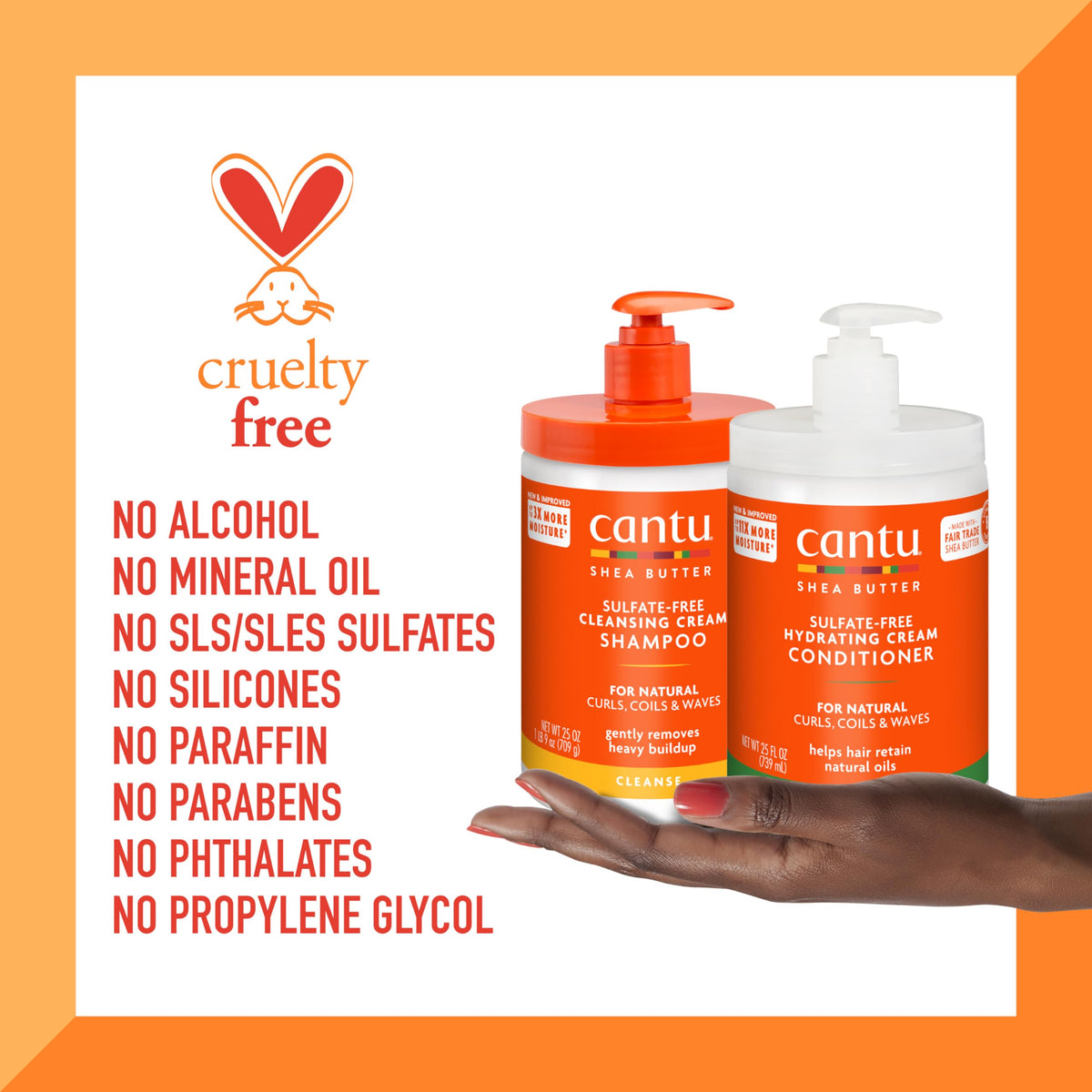 Close-up of Cantu Shea Butter shampoo label with clean ingredients.