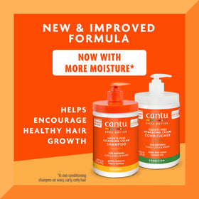 Cantu Shea Butter shampoo lather forming on natural hair.